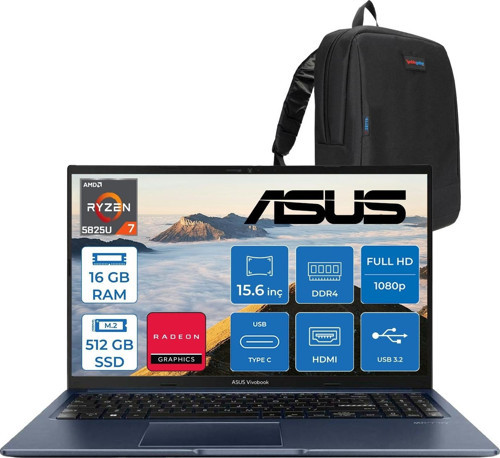 Vivobook 15 Amd Ryzen 7 5825U 16GB 512GB SSD Amd Radeon Graphics 15.6" Fhd 250NIT LED Windows 11 Pro Taşınabilir Bilgisayar M1502YATP01 + Zettaçanta