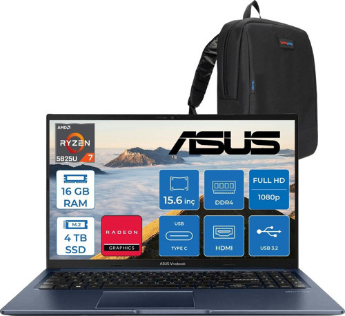 Vivobook 15 Amd Ryzen 7 5825U 16GB 4tb SSD Amd Radeon Graphics 15.6" Fhd 250NIT LED Windows 11 Pro Taşınabilir Bilgisayar M1502YATP04 + Zettaçanta