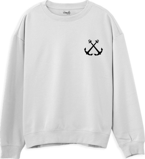 Anchor Baskılı Beyaz Sweatshirt