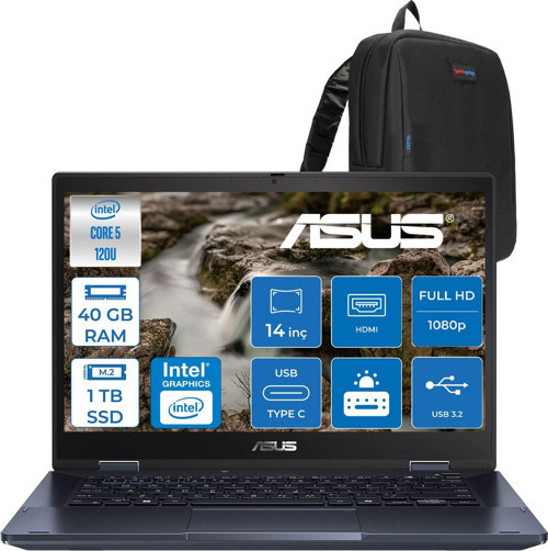 Expertbook B3 Flip Intel Core 5 120U 40GB 1tb SSD Intel Graphics 14'' Fhd Dokunmatik Freedos Kalemli Katlanabilir Taşınabilir Bilgisayarr C58512B3DF14 + Zettaçanta