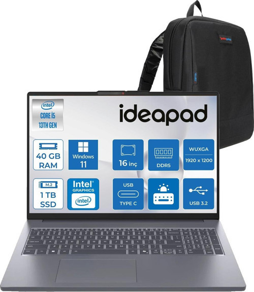 Ideapad Slim 3 16IRH10 Intel Core I5 13420H 40GB 1tb SSD Windows 11 Pro 16" Wuxga (1920X1200) IPS 300NITS Taşınabilir Bilgisayar IP83K20077TRP11 + Zetta Çanta