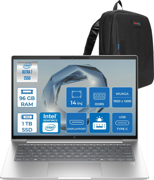 Elitebook 6 G1I Intel® Core Ultra 7 255U 96GB Ddr5 1tb SSD 14" Wuxga (1920 x 1200), IPS 400 Nits Freedos Taşınabilir Bilgisayar C9XW2ETF28+ZETTAÇANTA