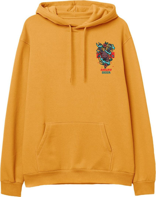 Angry Deer Baskılı Hoodie-Portakal