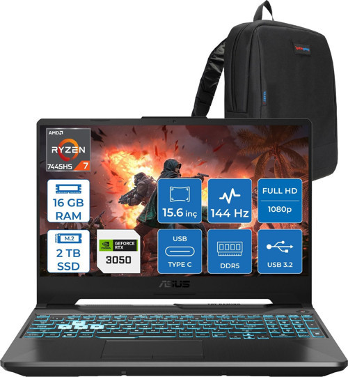 Tuf Gaming A15 – FA506NCG Amd Ryzen 7-7445HS 16GB Ddr5 2tb SSD Rtx 3050/4GB 75W 15.6 Inç Full Hd 144Hz Ips-Level Freedos Gaming Bilgisayar HN206AF04+ZETTAÇANTA