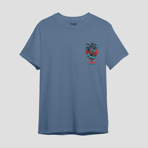 Angry Deer Baskılı Mavi Oversize T-shirt