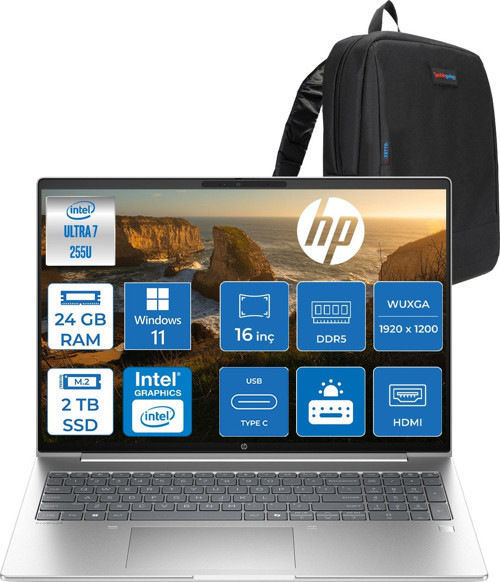 Probook 4 G1I Intel® Core Ultra 7 255U Aı 24GB Ddr5 2tb SSD Intel® Grafik 16" Wuxga (1920 x 1200), IPS,300 Nits WIN11PRO Taşınabilir Bilgisayar C9FY2ETP04+ZETTAÇANTA