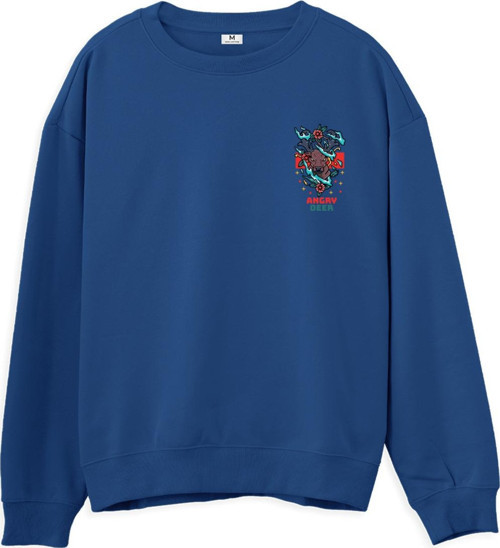 Angry Deer Baskılı Sweatshirt-Royal Mavi
