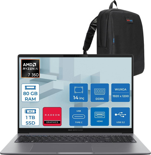 Expertbook P3 PM3406CKA Ryzen Aı 7-350 80GB Ddr5 1tb SSD Radeon 860M 14.0-Inch, Wuxga (1920 x 1200) 300NITS Freedos Taşınabilir Bilgisayar PM3406CKAF23+ZETTAÇANTA