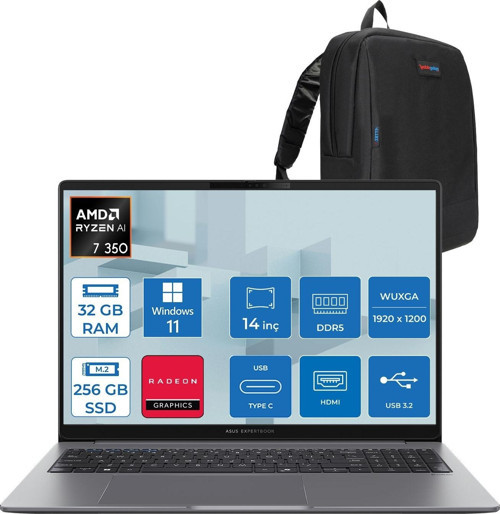 Expertbook P3 PM3406CKA Ryzen Aı 7-350 32GB Ddr5 256GB SSD Radeon 860M 14.0-Inch, Wuxga (1920 x 1200) 300NITS WIN11HOME Taşınabilir Bilgisayar PM3406CKAH06+ZETTAÇANTA