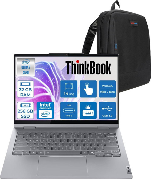 Thinkbook 14 2-In-1 G5 Iau Intel Core Ultra 7 255U 32GB Ddr5 256GB SSD Freedos Dokunmatik 14 Inç Wuxga (1920 x 1200) IPS 300NITS NP21SQ002TTXF15 + Zetta Çanta
