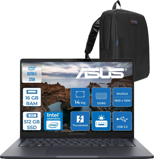 Expertbook B5 B5405CCA Intel® Core™ Ultra 5 225H 16GB Ddr5 512GB SSD 14.0-Inch, Wuxga (1920 x 1200) 300NITS Freedos Taşınabilir Bilgisayar U516512B0DF02+ZETTAÇANTA