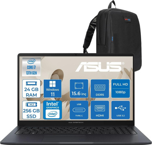 Expertbook B1 B1503CVA-S75438 Intel Intel® Core™ I7-13620H 24GB Ddr5 256GB SSD 15.6"fhd (1920 x 1080) WIN11HOME Taşınabilir Bilgisayar S75438H06+ZETTAÇANTA