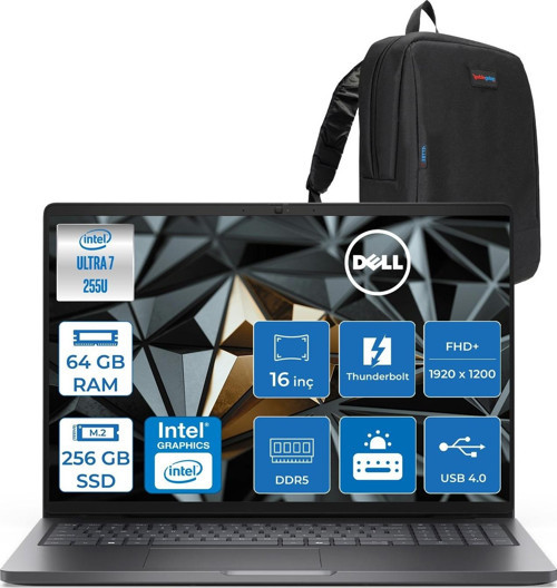 Pro 16 Intel Core Ultra 7 255U 5.2GHz 64GB DDR5 256GB SSD FreeDOS Intel® AI Boost 16 Inç IPS FULLHD+ (1920X1200) Taşınabilir Bilgisayar PC16250BTO107F26 + Zetta Çanta