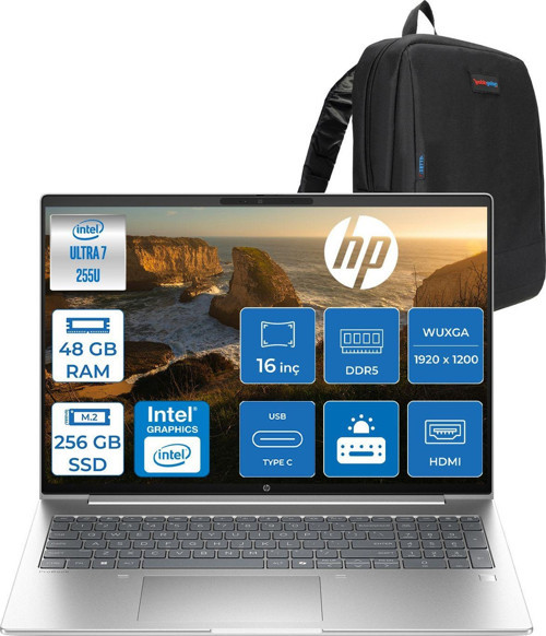 Probook 4 G1I Intel® Core Ultra 7 255U Aı 48GB Ddr5 256GB SSD Intel® Grafik 16" Wuxga (1920 x 1200), IPS,300 Nits Freedos Taşınabilir Bilgisayar C9FY2ETF11+ZETTAÇANTA