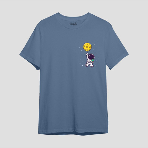 Astro-1 Baskılı Mavi Oversize T-shirt