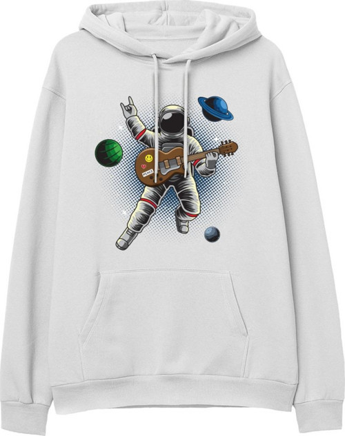 Astro-12 Baskılı Beyaz Hoodie