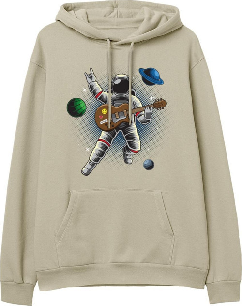Astro-12 Baskılı Krem Hoodie