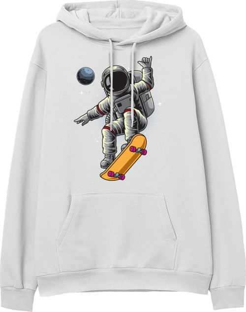 Astro-13 Baskılı Beyaz Hoodie