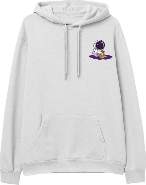 Astro-6 Baskılı Beyaz Hoodie