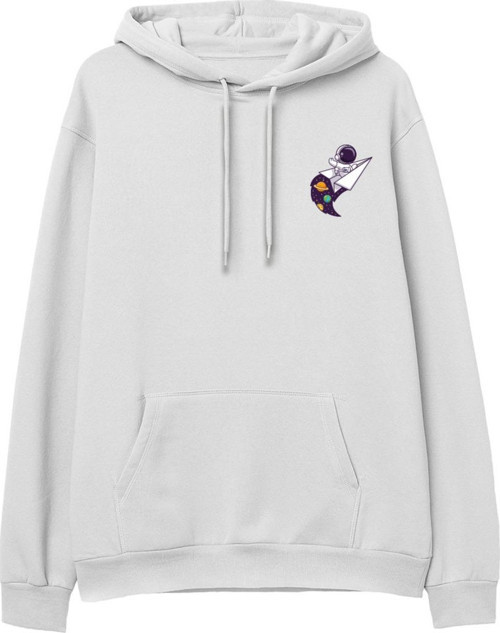 Astro-7 Baskılı Beyaz Hoodie