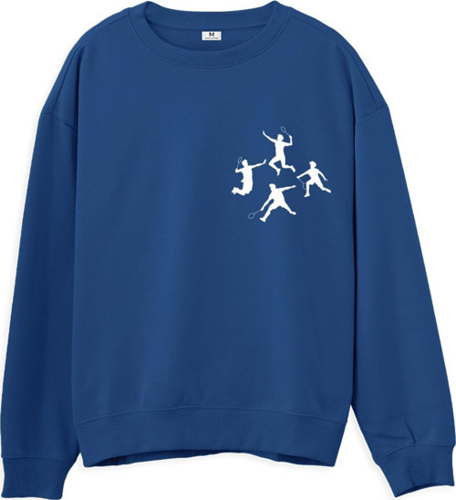 Badminton Baskılı Sweatshirt-Royal Mavi