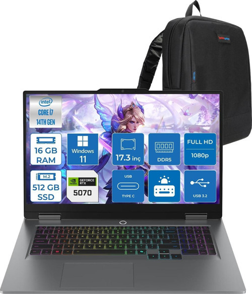 Loq 17IRX10 Intel Core I7 14700HX 16GB Ddr5 512GB SSD RTX5070 8gb 115W Windows 11 Home 17 Inç Fhd (1920X1080) IPS 300NITS 165HZ 100% Srgb Taşınabilir Bilgisayar W83JH006HTRH01 + Zetta Çanta
