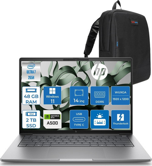 Zbook 8 G1I Intel Core Ultra 7 265H 48GB Ddr5 2tb SSD 4GB/RTXA500 14" Wuxga Düşük Mavi Işık 300NIT %100 Srgb Windows 11 Pro Taşınabilir Iş Istasyonu B30HCESP19 + Zettaçanta