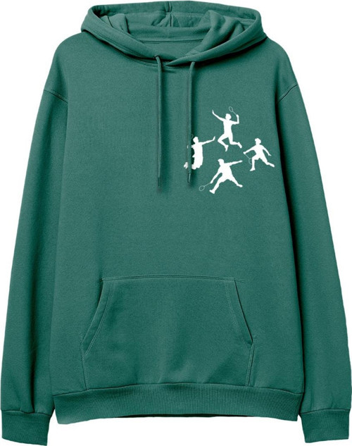 Badminton Baskılı Yeşil Hoodie
