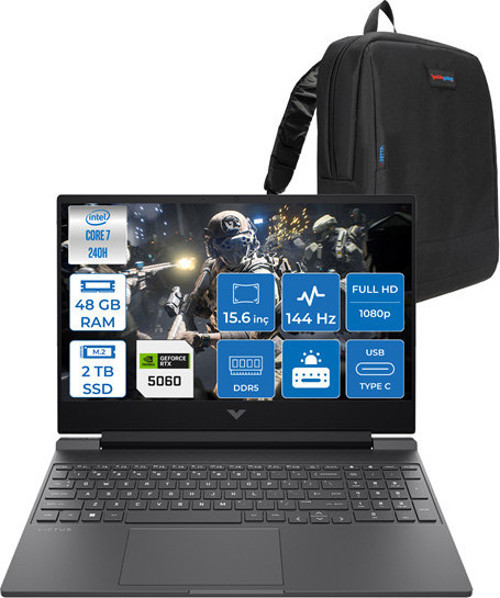 Victus Intel Core I7 240H 48GB Ddr5 2tb SSD 8GB/RTX5060 15.6" Fhd 144Hz IPS 62.5% Srgb Freedos Taşınabilir Bilgisayar BV7W9EAF19 + Zettaçanta