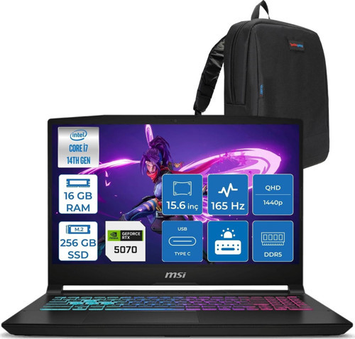 Katana 15 Hx Intel Core I7 14650HX 16GB Ddr5 256GB SSD Freedos RTX5070 8gb Gddr7 115W 15.6" 2k QHD(2560X1440) 165HZ Gaming Laptop B14WGK068XTRF01 + Zetta Çanta