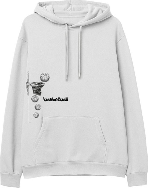 Basketball Baskılı Beyaz Hoodie