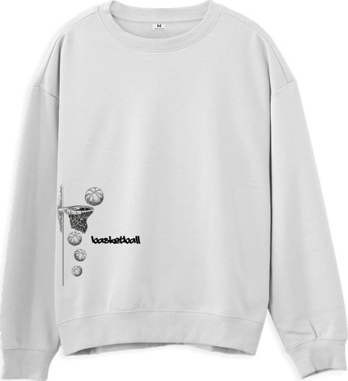 Basketball Baskılı Beyaz Sweatshirt