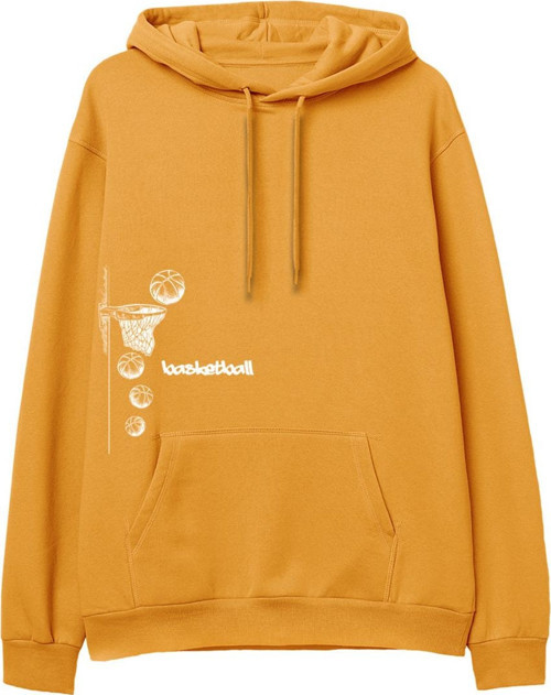 Basketball Baskılı Hoodie-Portakal