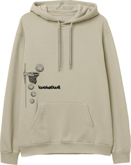 Basketball Baskılı Krem Hoodie