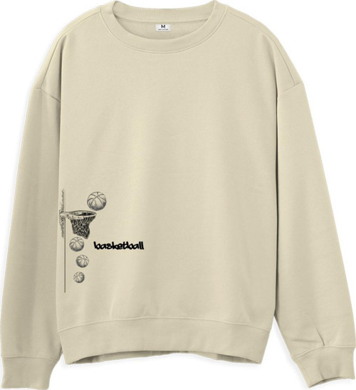 Basketball Baskılı Krem Sweatshirt