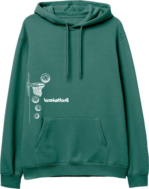 Basketball Baskılı Yeşil Hoodie
