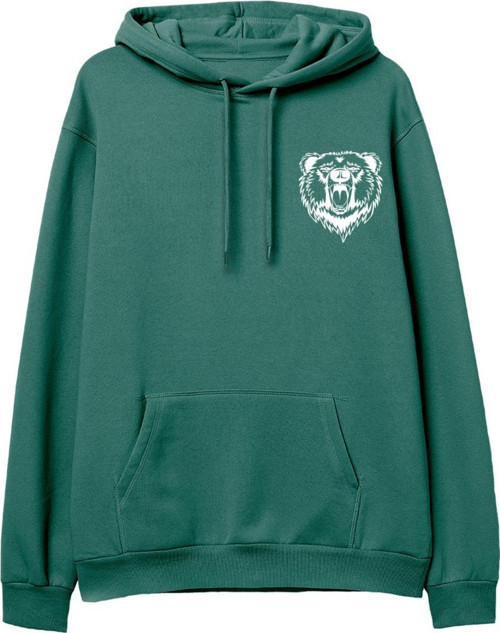 Bear Baskılı Yeşil Hoodie