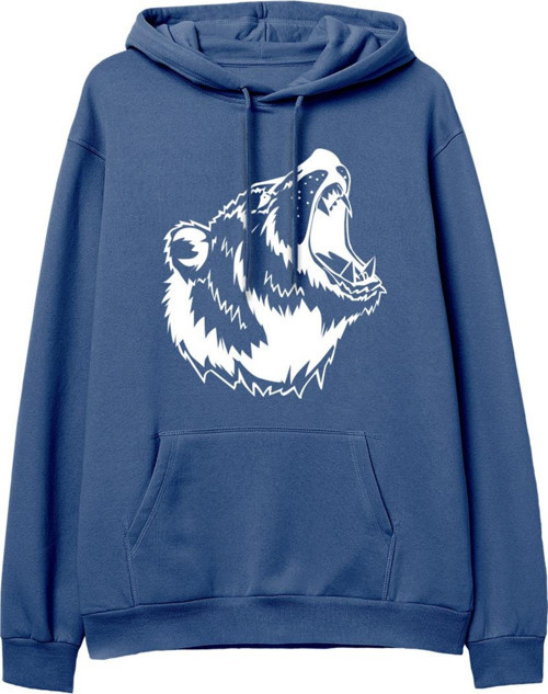 Bear Big Baskılı Hoodie-Royal Mavi