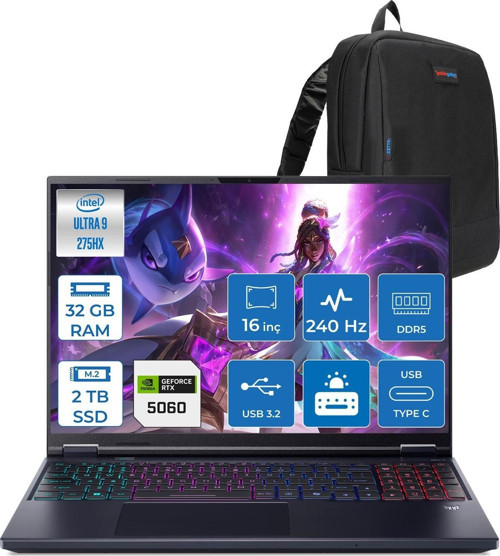 Predator Helios Neo 16 Aı Intel®core™ Ultra 9 275HX 32GB Ddr5 2tb SSD 8GB/RTX5060 115W 16" 2560 x 1600 Wqxga 240HZ Freedos Gaming Bilgisayar. NHQVUEY001F09+ZETTAÇANTA