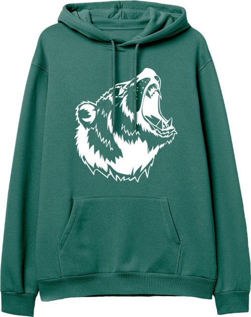 Bear Big Baskılı Yeşil Hoodie