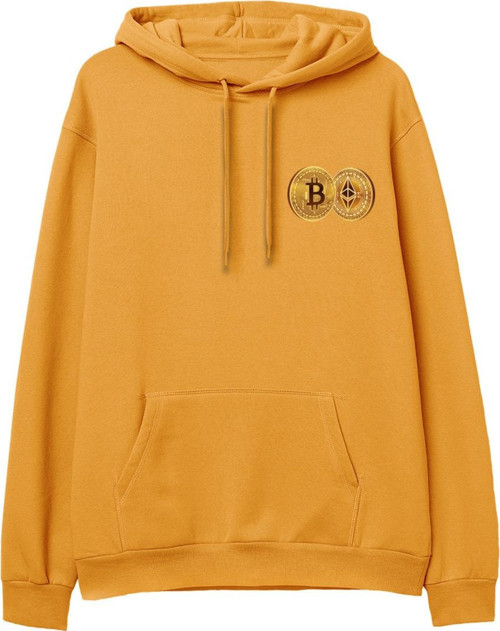 Bitcoin Baskılı Hoodie-Portakal