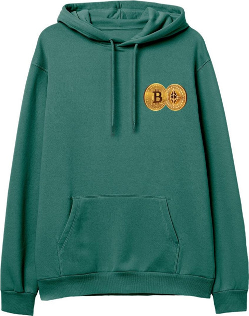 Bitcoin Baskılı Yeşil Hoodie