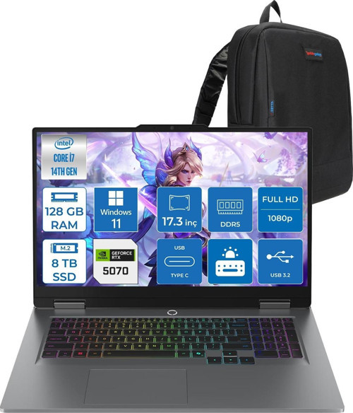 Loq 17IRX10 Intel Core I7 14700HX 128GB Ddr5 8tb SSD RTX5070 8gb 115W Windows 11 Home 17 Inç Fhd (1920X1080) IPS 300NITS 165HZ 100% Srgb Taşınabilir Bilgisayar W83JH006HTRH48 + Zetta Çanta