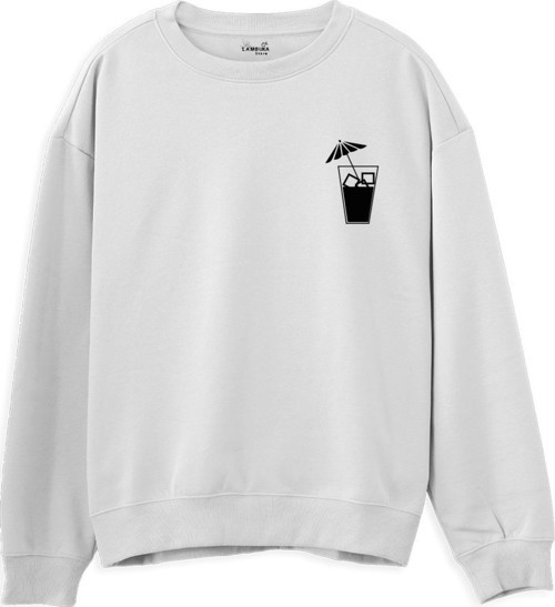 Cocktail Baskılı Beyaz Sweatshirt