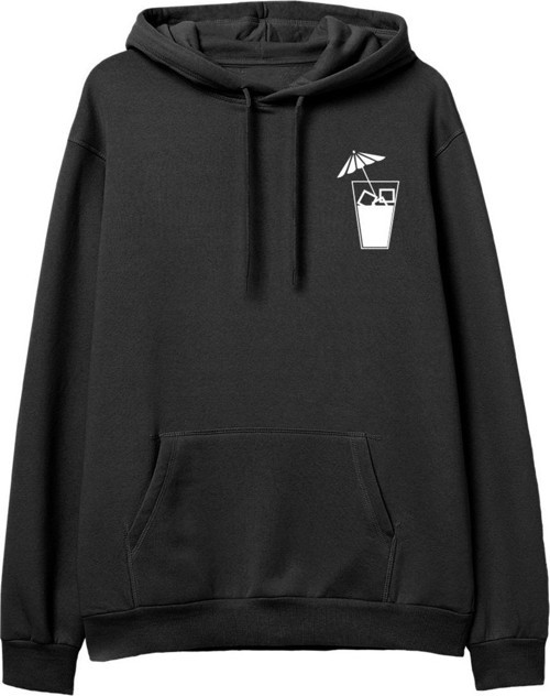 Cocktail Baskılı Siyah Hoodie