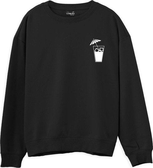 Cocktail Baskılı Siyah Sweatshirt