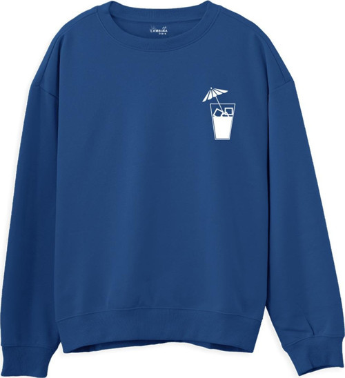 Cocktail Baskılı Sweatshirt-Royal Mavi