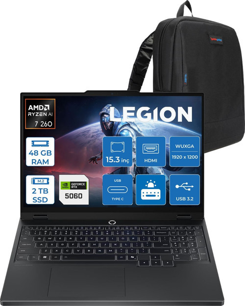 Legion 5 Amd Ryzen 7 260 48GB Ddr5 2tb SSD 8GB/RTX5060/115W 15.3" Wuxga IPS 300NITS 100% Srgb 165Hz Windows 11 Pro Taşınabilir Bilgisayar L83M00070TRP19 + Zettaçanta