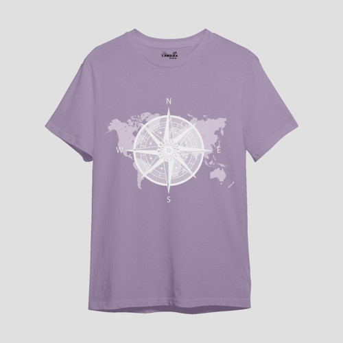 Compass Map Baskılı Mor Oversize T-shirt
