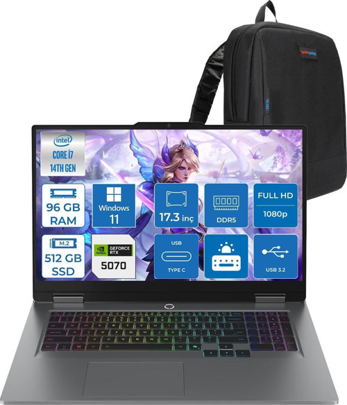 Loq 17IRX10 Intel Core I7 14700HX 96GB Ddr5 512GB SSD RTX5070 8gb 115W Windows 11 Pro 17 Inç Fhd (1920X1080) IPS 300NITS 165HZ 100% Srgb Taşınabilir Bilgisayar W83JH006HTRP43 + Zetta Çanta